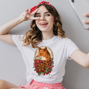 Vintage Flowers Brown Fox T Shirt
