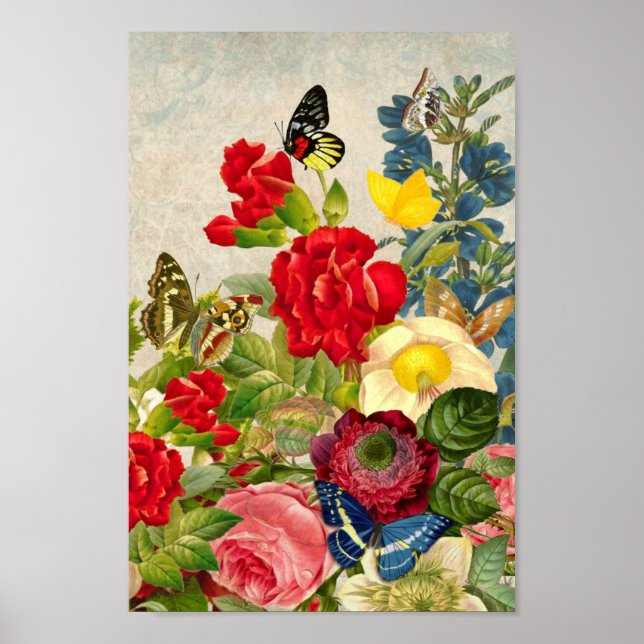 Vintage Flowers/Butterflies Illustration Poster (Framsidan)
