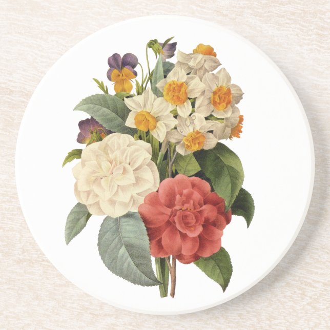 Vintage Flowers, Camellias och Narcissus, Redoute Underlägg Sandsten (Framsidan)