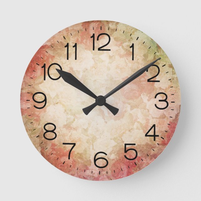 Vintage Flowers Clock Rund Klocka (Framsida)
