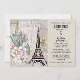 Vintage Flowers, Eiffel Torn och Burlap Bröllop Inbjudningar