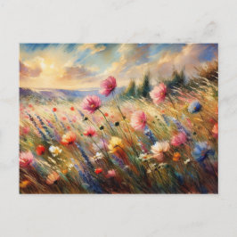 Vintage  Flowers Field Nature Scene Impressionist Vykort