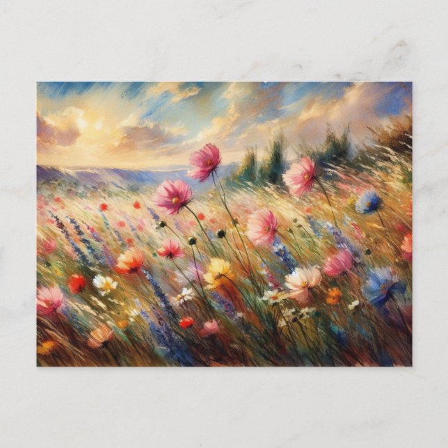 Vintage  Flowers Field Nature Scene Impressionist Vykort (Framsida)