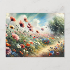 Vintage  Flowers Field Nature Scene Vykort