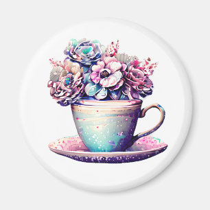 Vintage Flowers för vackra Antique Tekopp Magnet