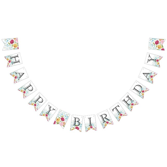 Vintage Flowers grattis på födelsedagen banderoll Vimplar (Alla)