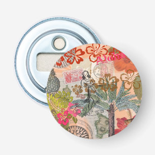 Vintage Flowers Hula Colorful Hawaiian Tropical Flasköppnare