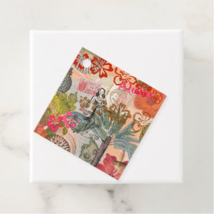 Vintage Flowers Hula Colorful Hawaiian Tropical Gåvor Etiketter