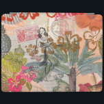 Vintage Flowers Hula Colorful Hawaiian Tropical iPad Skydd<br><div class="desc">Den här vintagen är en ritning av tropisk blomma som baseras på den färgstarka teckningen från Hawaii. Det finns en retro-flicka,  handflatan träd,  tropiska hibiscus-blommor,  hawaiisk fisk,  snäckor och ananas.</div>