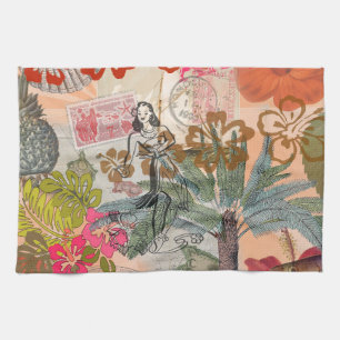 Vintage Flowers Hula Colorful Hawaiian Tropical Kökshandduk