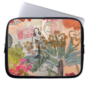 Vintage Flowers Hula Colorful Hawaiian Tropical Laptop Fodral