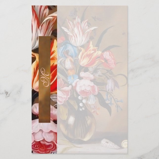 Vintage Flowers i Vas | Monogrammad Stationery Brevpapper (Framsida)