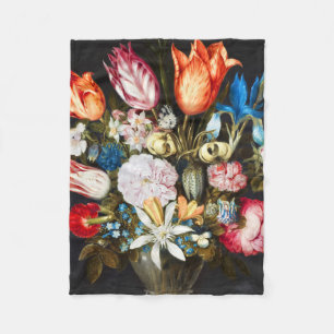 Vintage Flowers in a Glass by Ambrosius Bosschaer Fleecefilt