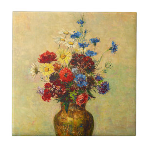 Vintage Flowers in a Vas (1910) by Odilon Redon Kakelplatta