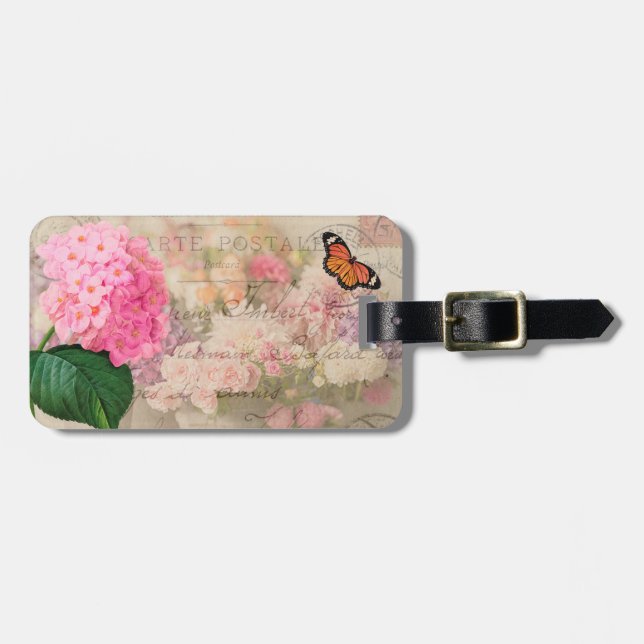 Vintage Flowers Luggage Tag Bagagebricka (Horisontell Framsida)