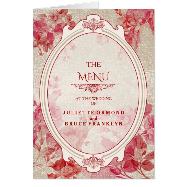 Vintage Flowers - Menykort Hälsningskort (Framsidan)