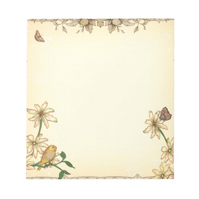 Vintage Flowers och Bird Anteckningsblock (Framsida)