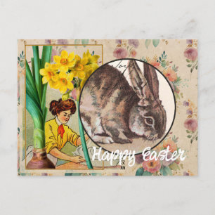 Vintage Flowers och Bunny Collage Påsk vykort