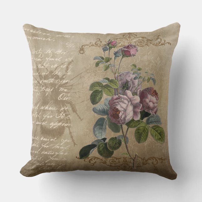 Vintage Flowers och handskrift Utomhuskudde (Framsida)