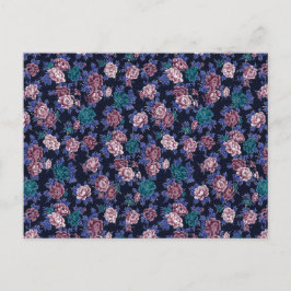 Vintage Flowers on Navy Blue Vykort
