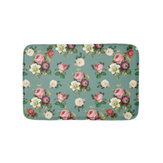 Vintage Flowers på stenblått, Retro-Blommigt Skriv Badrumsmatta