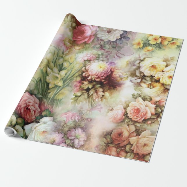 Vintage Flowers Presentpapper (Utrullad)