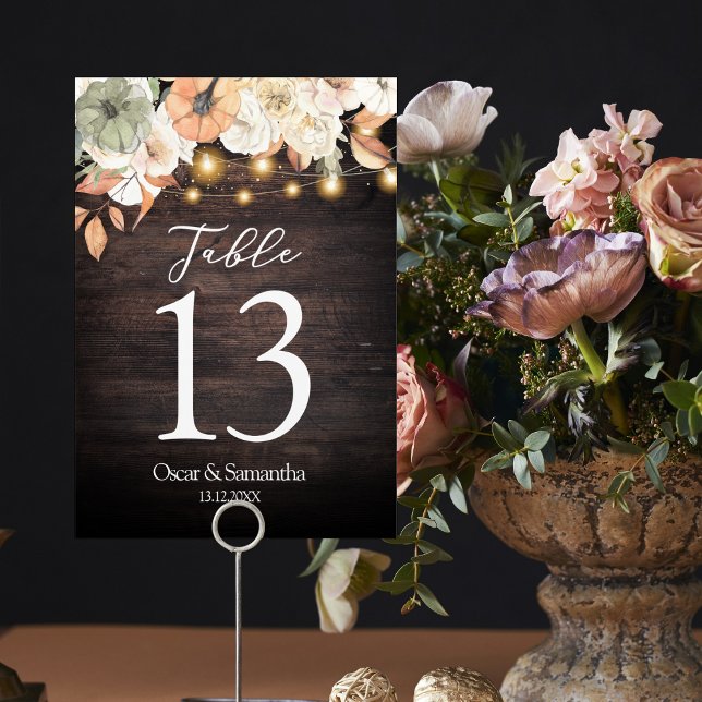 Vintage Flowers & Pumpkin Autumn Bordsnummer (Skapare uppladdad)