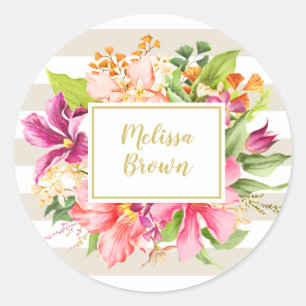 Vintage Flowers Rosa Pastel Chic Elegant Sticker Runt Klistermärke