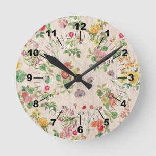 Vintage Flowers Rund Klocka