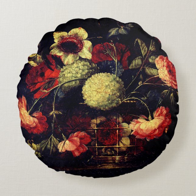 Vintage Flowers Rund Kudde (Framsidan)
