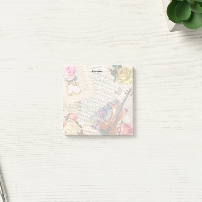 Vintage Flowers & Violin Post-it Block (Skapare uppladdad)