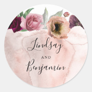 Vintage Flowers Watercolor Romantic Bröllop Runt Klistermärke