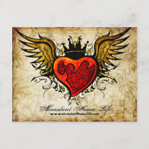 Vintage Flowers & Winged Heart Tattoo-vykort Vykort