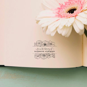 Vintage Flowery Bibliotek Bok Elegant-skript Självfärgande Stämpel
