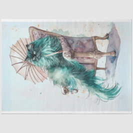 Vintage fluffy Persian teal cat decoupage