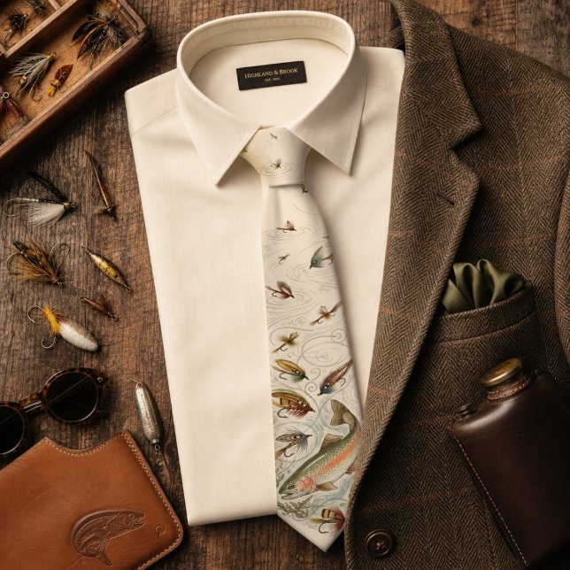 Vintage flugfiske slips (Vintage Fly Fishing Neck Tie)