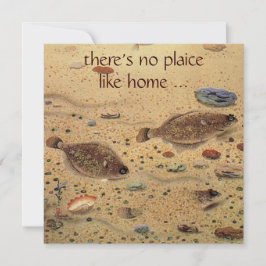 Vintage Flundra Platt Fisk, Roligt Husvärmning Par Inbjudningar