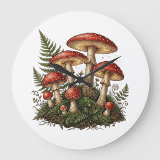 Vintage Fly Agaric Mushroom Illustration Stor Klocka