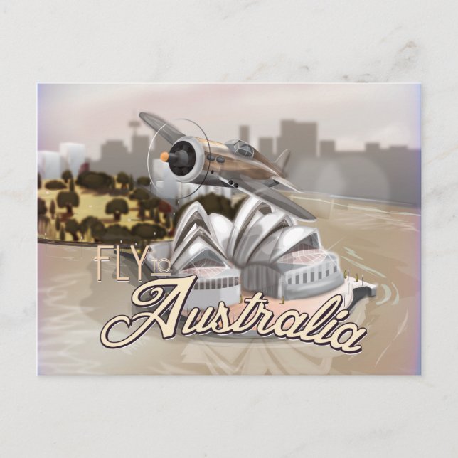 Vintage Fly to Australia Travel Poster Vykort (Framsida)
