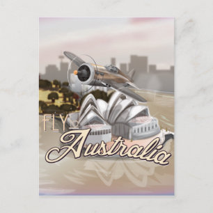 Vintage Fly to Australia Travel Poster Vykort