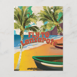 Vintage Fly To Lanzarote Resoraffisch Vykort