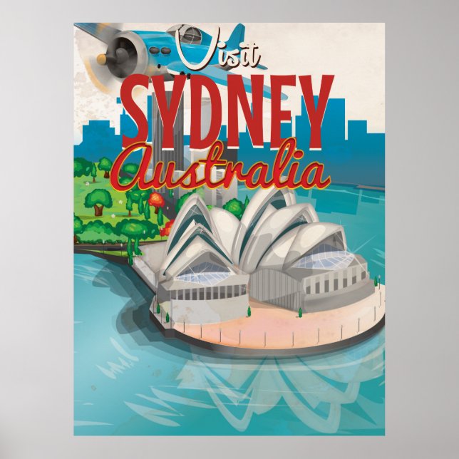 Vintage Flyg till Sydney,Australiens reseposter Poster (Framsidan)