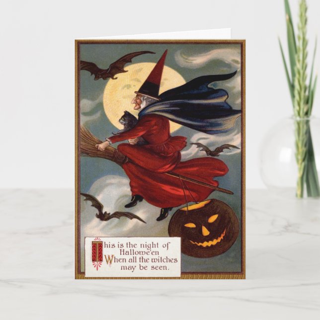 Vintage-flygande halloween-kort helgkort (Framsida)