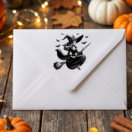 Vintage Flygande Häxa Retro Halloween Stämpel