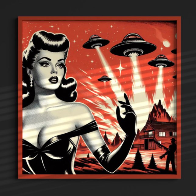 Vintage flygande tefat pinuppsida poster (Skapare uppladdad)