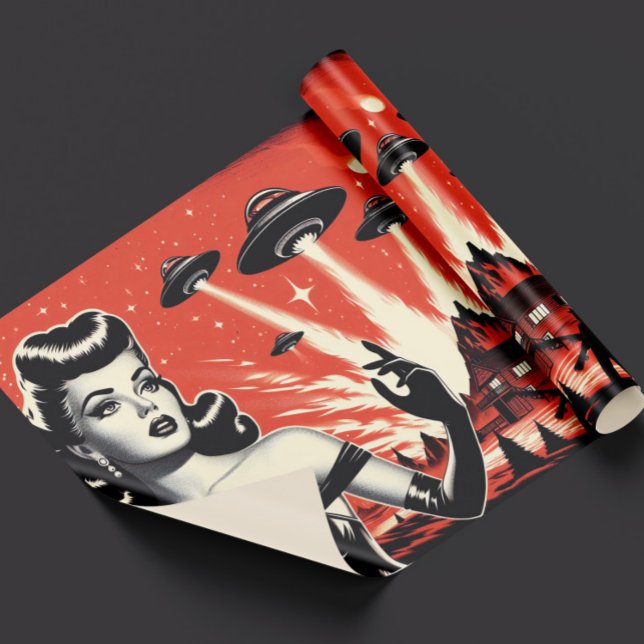 Vintage flygande tefat pinuppsida presentpapper (Skapare uppladdad)