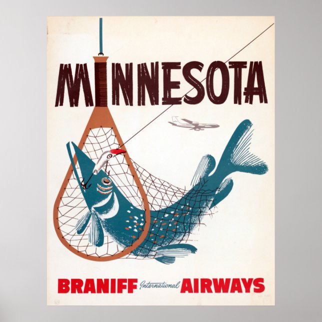 Vintage Flygfiske Minnesota Travel Poster (Framsidan)