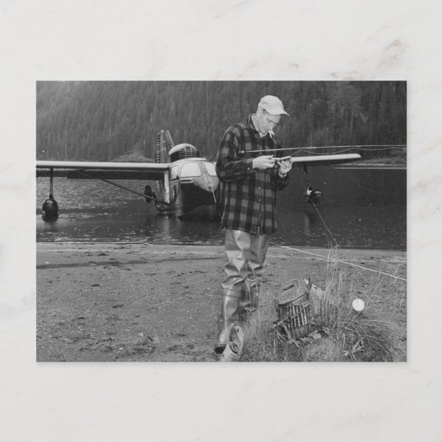 Vintage Flygfiske Sjö flygplan Vykort (Framsida)