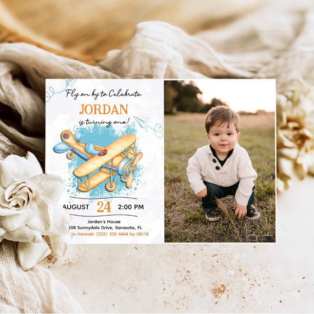 Vintage Flygplan 1:a födelsedag Party foto Inbjudningar (Skapare uppladdad)