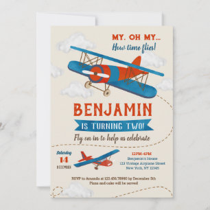 Vintage Flygplan 2:a födelsedagspartiets inbjudnin Inbjudningar
